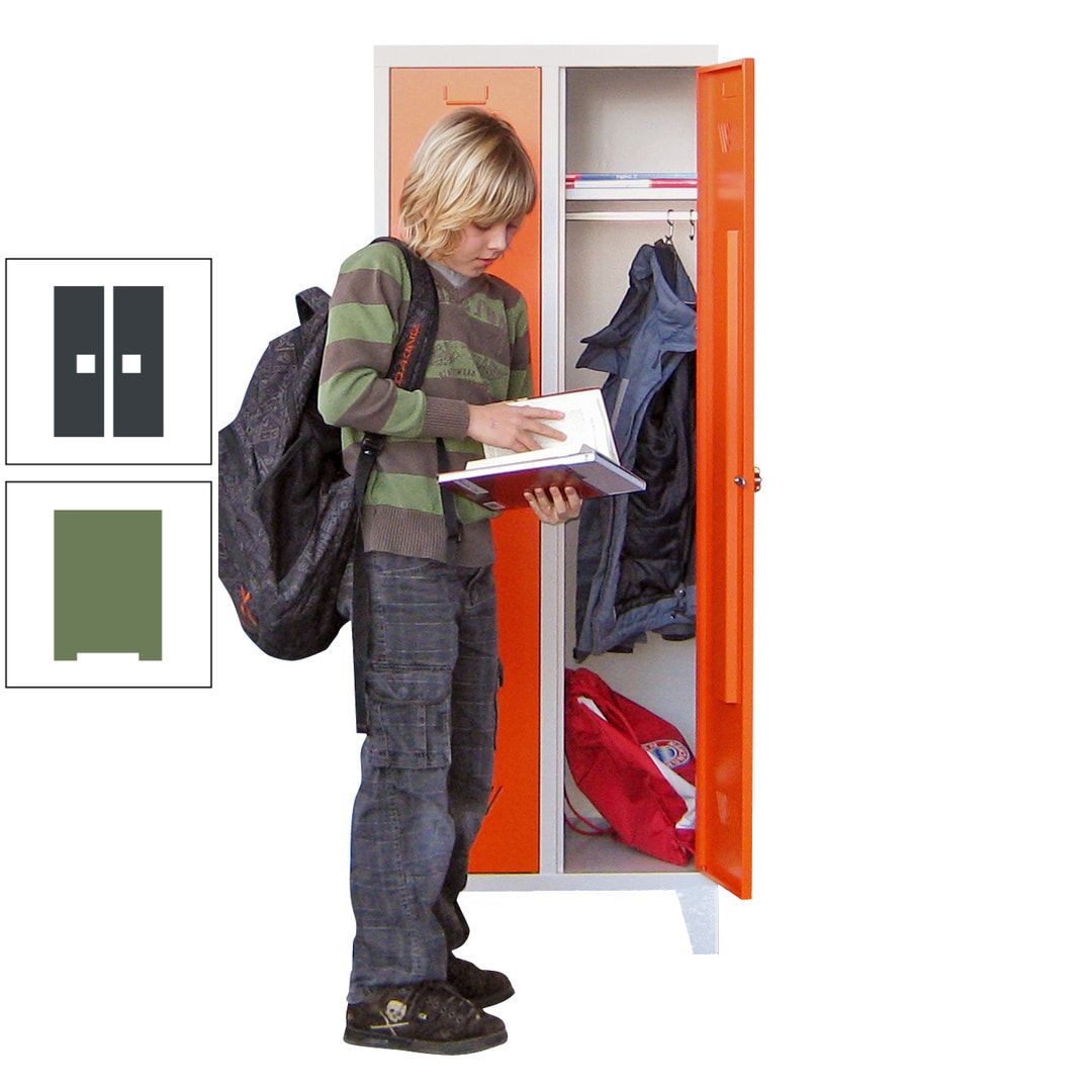 Spindschrank f. Schulen - mit Füßen - Höhe 1.600 mm - 3 Abteile a 300 mm - Drehriegel - anthrazitgrau