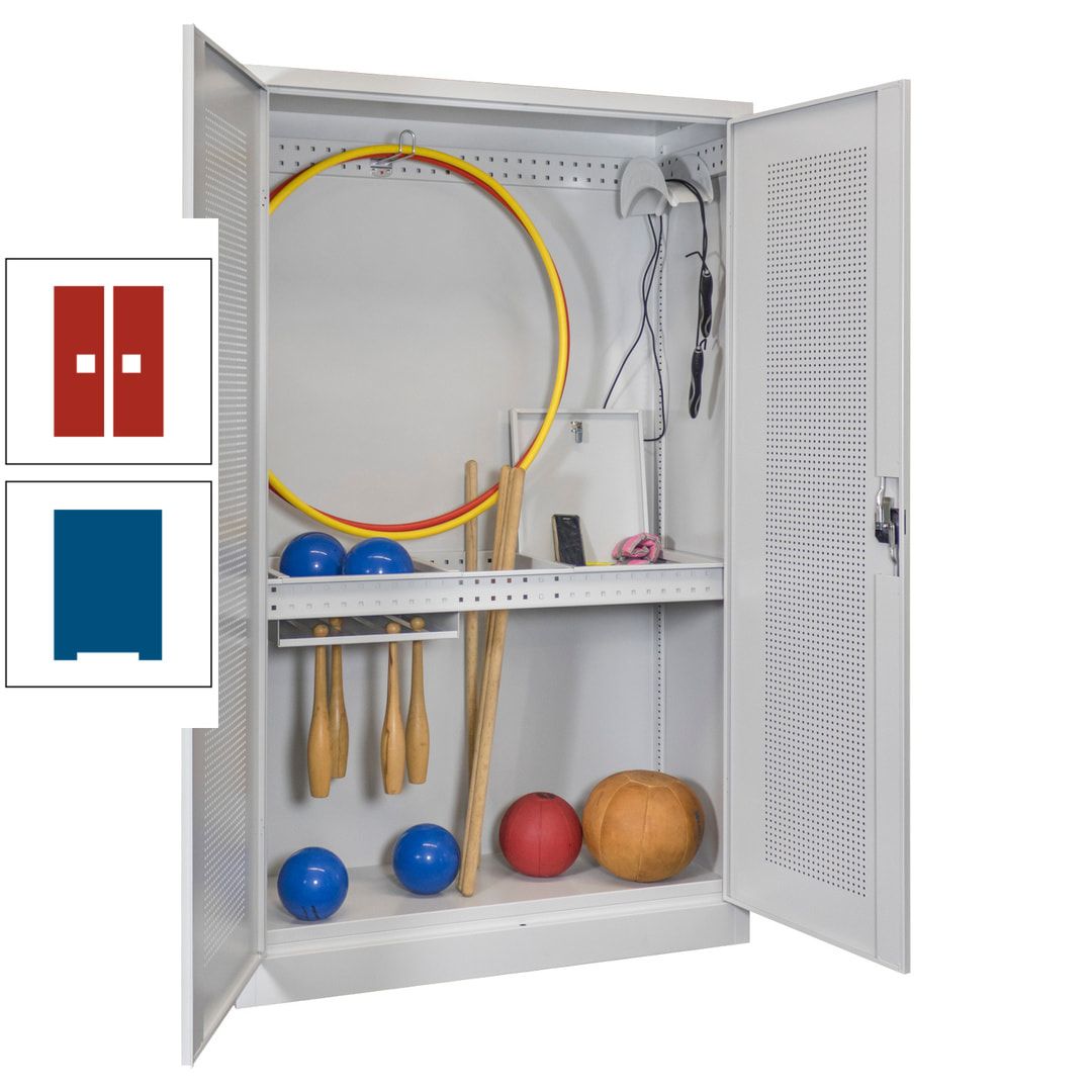 Sportschrank - Lochfeldtüren - Variante 1 - 1.950x1.200x500 mm (HxBxT) - anthrazitgrau