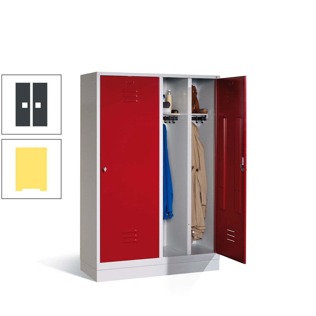 Doppel-Spind mit Großtüren, Garderobenschrank mit Sockel, 4 Abteile a 300 mm, Korpus anthrazitgrau, Tür anthrazitgrau, 1.800 x 1.190 x 500 mm (HxBxT)