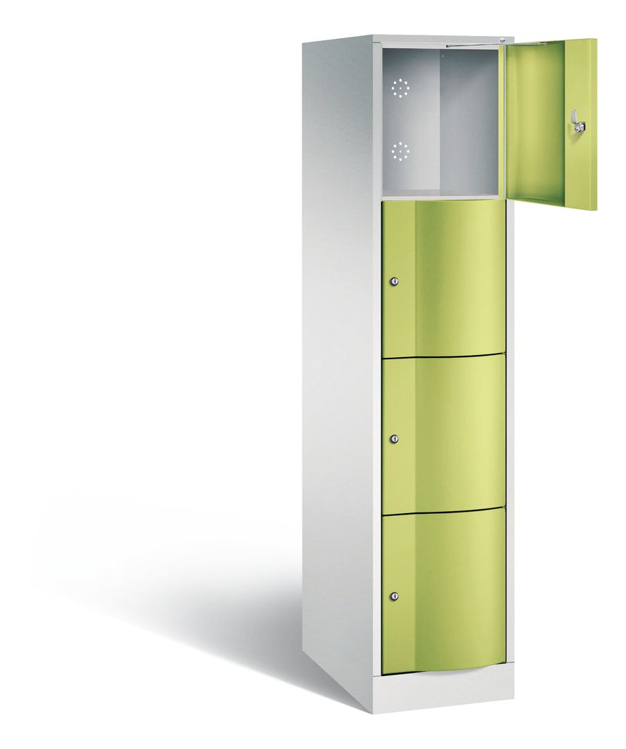 Schließfachschrank, Fächerschrank, vandalismusresistent, 1 Abteil, 4 Fächer, 1.950 x 396 x 640 mm (HxBxT), Korpus lichtgrau, Tür lichtgrau