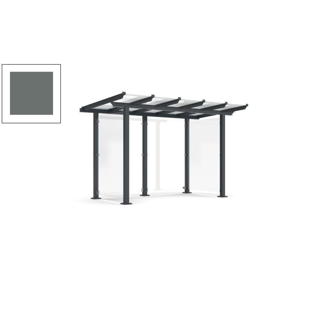 Unterstand mit Pultdach und Sicherheitsglas - feuerverzinkt und farbbeschichtet - 2.435 x 3.850 x 2.090 (HxBxT) - Farbe Achatgrau
