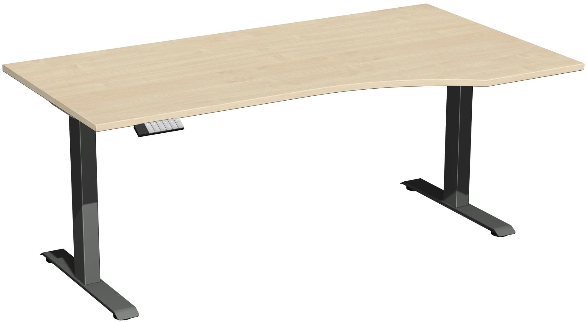 Eckschreibtisch, Ecke rechts, Elevate Basic, elektronisch höhenverstellbar, 730 - 1.230 x 1.800 x 1.000 mm (HxBxT), Gestell anthrazit, Dekor Ahorn