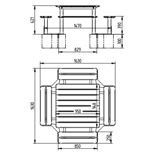 Kindersitzgruppe Grundschule - 621 x 1.630 x 1.630 mm (HxBxT) - mehrfarbig lackiert