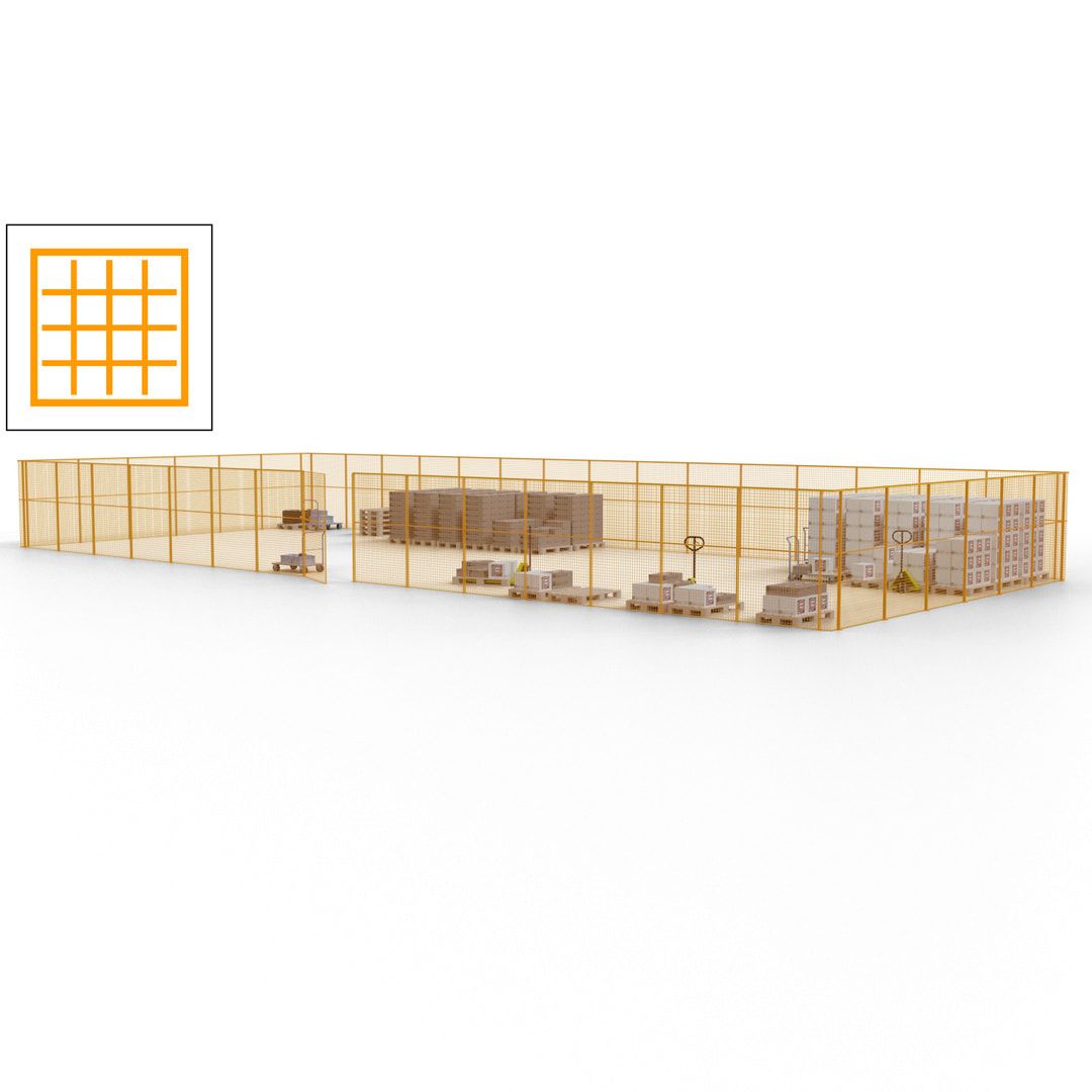 Maschinen Schutzgitter - Hallentrennwand - Sicherheitszaun - Tür - 63 m - 2.200 x 22.900 x 9.400 mm (HxBxT) - enzianblau