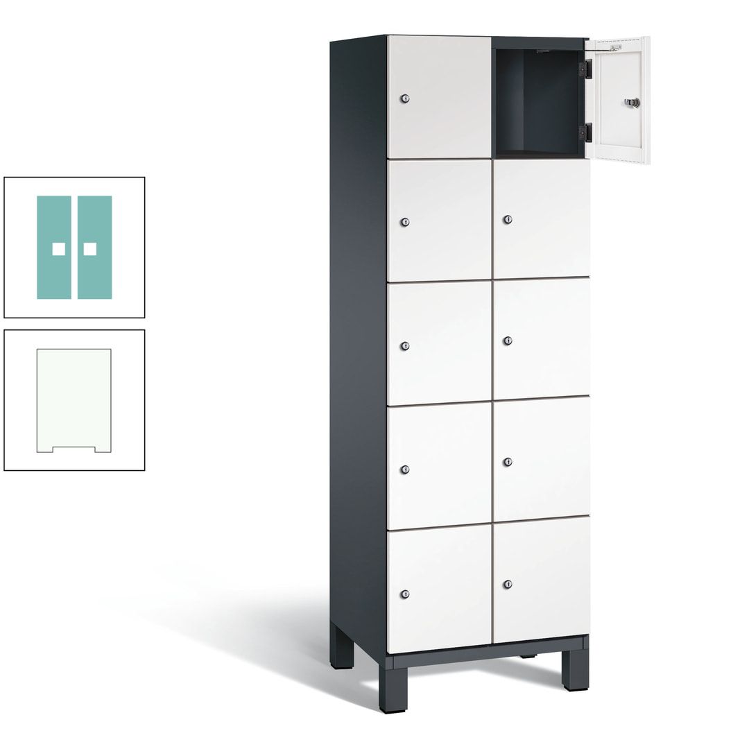 Fächerschrank, Stahlschrank, 10 Fächer, Türöffnungsbegrenzer, Füße, 1.980 x 600 x 525 mm (HxBxT), Korpus anthrazitgrau, Front anthrazitgrau