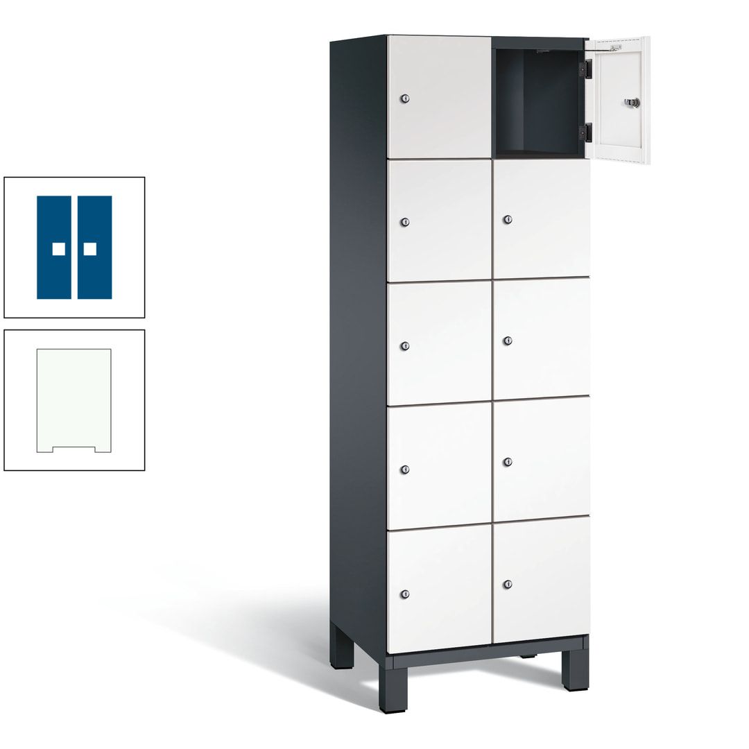 Fächerschrank, Stahlschrank, 10 Fächer, Türöffnungsbegrenzer, Füße, 1.980 x 600 x 525 mm (HxBxT), Korpus anthrazitgrau, Front anthrazitgrau