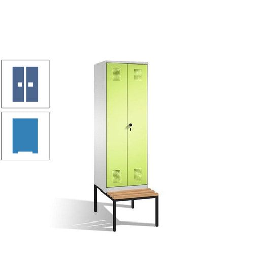 Doppel-Spind, Garderobenschrank, Buche Sitzbank untergebaut, 2 Abteile a 300 mm, Korpus anthrazitgrau, Tür anthrazitgrau, 2.090 x 600 x 815 mm (HxBxT)
