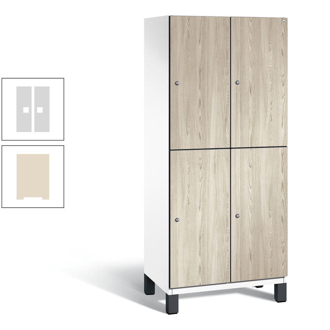 Fächerschrank, Garderobenschrank, mit Füßen, 2 Abteile, 1.980 x 800 x 525 mm (HxBxT), Korpus anthrazitgrau, Tür Donau-Ahorn