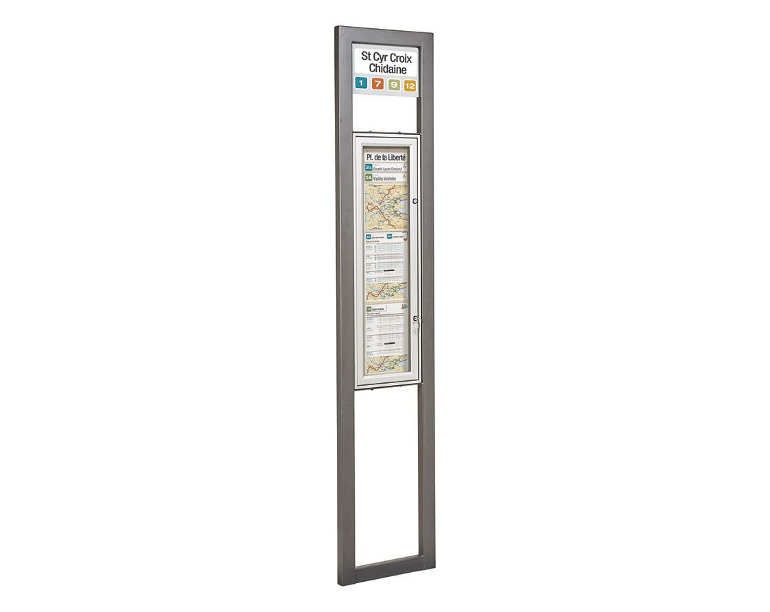 Haltestellen-Standschild, doppelseitig, Stahlblech verzinkt, Alu Schaukasten, 2 Schlösser, enzianblau (RAL 5010)