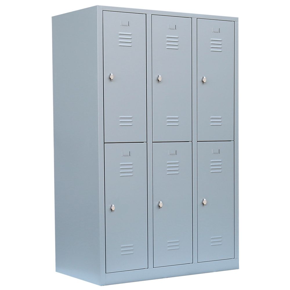 Garderobenschrank, Doppelstockspind, 3 Abteile, 6 Fächer, 1.800 x 1.185 x 500 mm (HxBxT), Stahl, Drehriegel, Korpus: lichtgrau, Front: anthrazitgrau