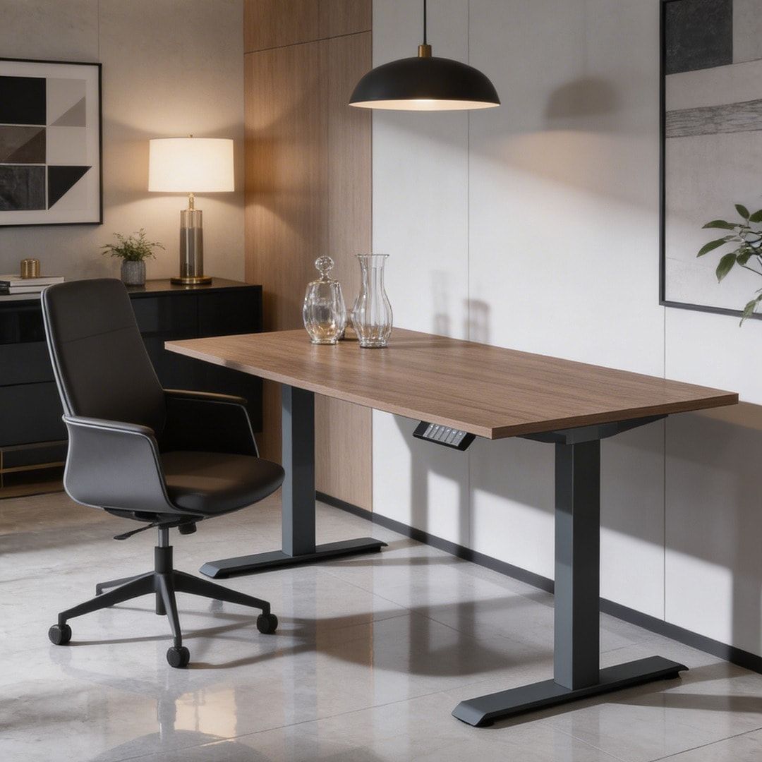 Schreibtisch, Elevate Basic, elektronisch höhenverstellbar, 730 - 1.230 x 1.200 x 800 mm (HxBxT), Gestell anthrazit, Dekor Ahorn