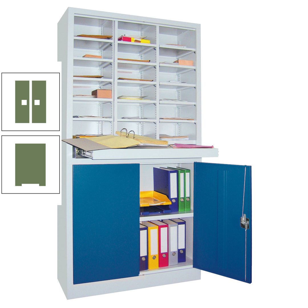 Aktenschrank - Büroschrank mit Sortierstation - 18 Fächer Ordnungsregal - Ausziehboden - 1.950 x 1.000 x 400 mm (HxBxT) - anthrazitgrau