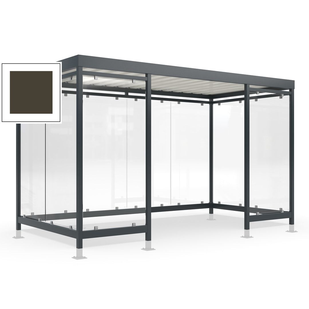 Raucherunterstand für 12-13 Personen, Bushaltestelle, mit Überpflasterung, 2.440 x 4.195 x 2.165 mm (HxBxT), 10 Wände, Achatgrau