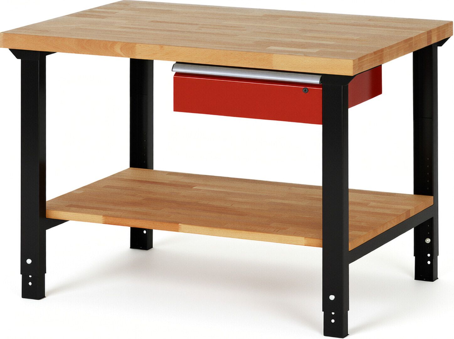 Werkbank mit Ablage - 1 Schublade - 150:1 - höhenverstellbar 790 - 1.140 mm - 1.250 x 900 mm (BxT) - 750 kg - Buche - Anthrazitgrau