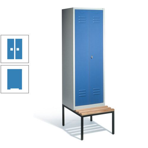 Doppel-Spindschrank, Buche Sitzbank untergebaut, 2 Abteile a 300 mm, Korpus lichtgrau, Tür anthrazitgrau, 2.090 x 610 x 815 mm (HxBxT)