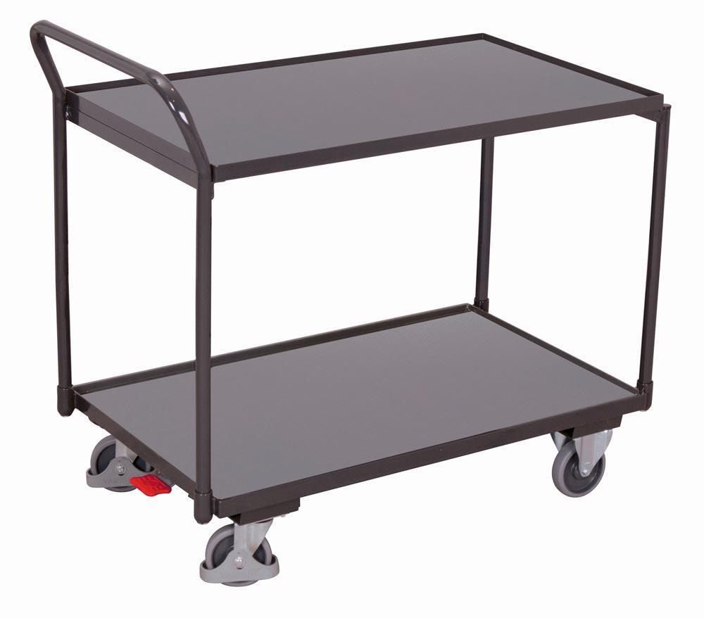 Tischwagen, 2 Etagen, Winkelstahl, Holzwerkstoff,Traglast 250 kg, Gewicht 37 kg, Ladefläche 490 x 835 mm (BxT), 850 mm hoch, anthrazitgrau
