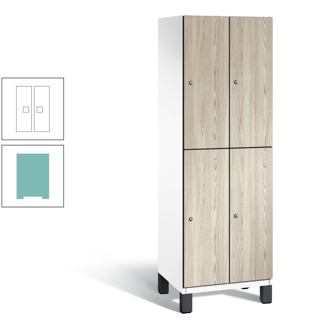 Fächerschrank, Garderobenschrank, mit Füßen, 2 Abteile, 1.980 x 600 x 525 mm (HxBxT), Korpus anthrazitgrau, Tür Donau-Ahorn