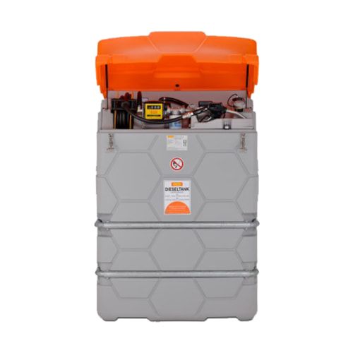 Outdoor Diesel Tankanlage mit Klappdeckel - Tankstation mit Zapfpistole und Schlauchaufroller - Einfahrtaschen zum Vertragen - Volumen 1000 l