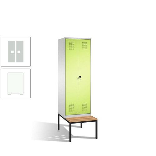 Doppel-Spind, Garderobenschrank, Buche Sitzbank untergebaut, 2 Abteile a 300 mm, Korpus anthrazitgrau, Tür anthrazitgrau, 2.090 x 600 x 815 mm (HxBxT)