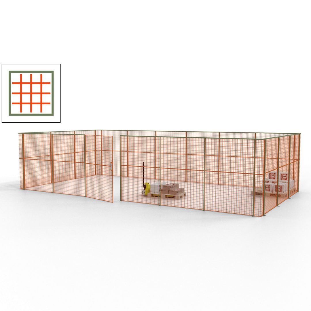 Maschinen Schutzgitter - Hallentrennwand - Sicherheitszaun - Tür - 27 m - 2.200 x 9.400 x 4.900 mm (HxBxT) - enzianblau