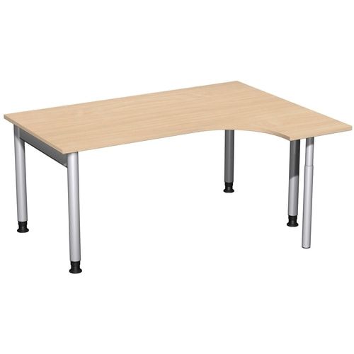 Eckschreibtisch, Ecke rechts, Füße einseitig verkürzt, 4-Fuß Pro, höhenverstellbar, 680-800 x 1.600 x 1.200 mm (HxBxT), Dekor Ahorn
