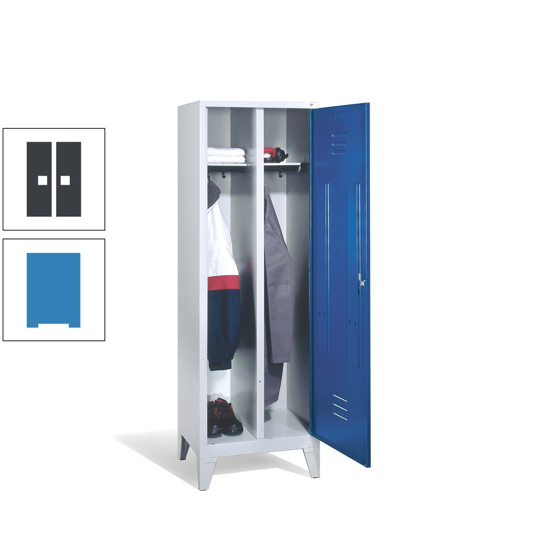Doppel-Spind mit Großtür, Garderobenschrank mit Füßen, 2 Abteile a 300 mm, Korpus anthrazitgrau, Tür anthrazitgrau, 1.850 x 610 x 500 mm (HxBxT)