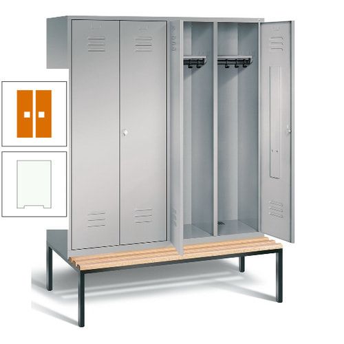 Doppel-Spindschrank, Buche Sitzbank untergebaut, 4 Abteile a 400 mm, Korpus lichtgrau, Tür anthrazitgrau, 2.090 x 1.590 x 815 mm (HxBxT)