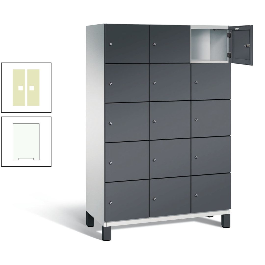 Fächerschrank, Stahlschrank, 15 Fächer, Türöffnungsbegrenzer, Füße, 1.980 x 1.200 x 525 mm (HxBxT), Korpus anthrazitgrau, Front anthrazitgrau