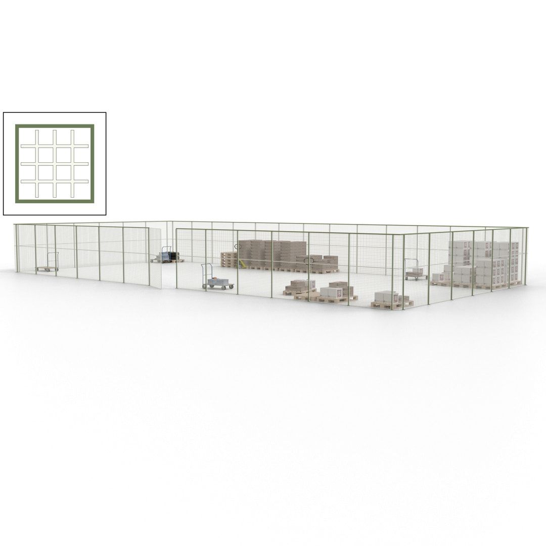 Maschinen Schutzgitter - Hallentrennwand - Sicherheitszaun - Tür - 57 m - 2.200 x 19.900 x 9.400 mm (HxBxT) - enzianblau