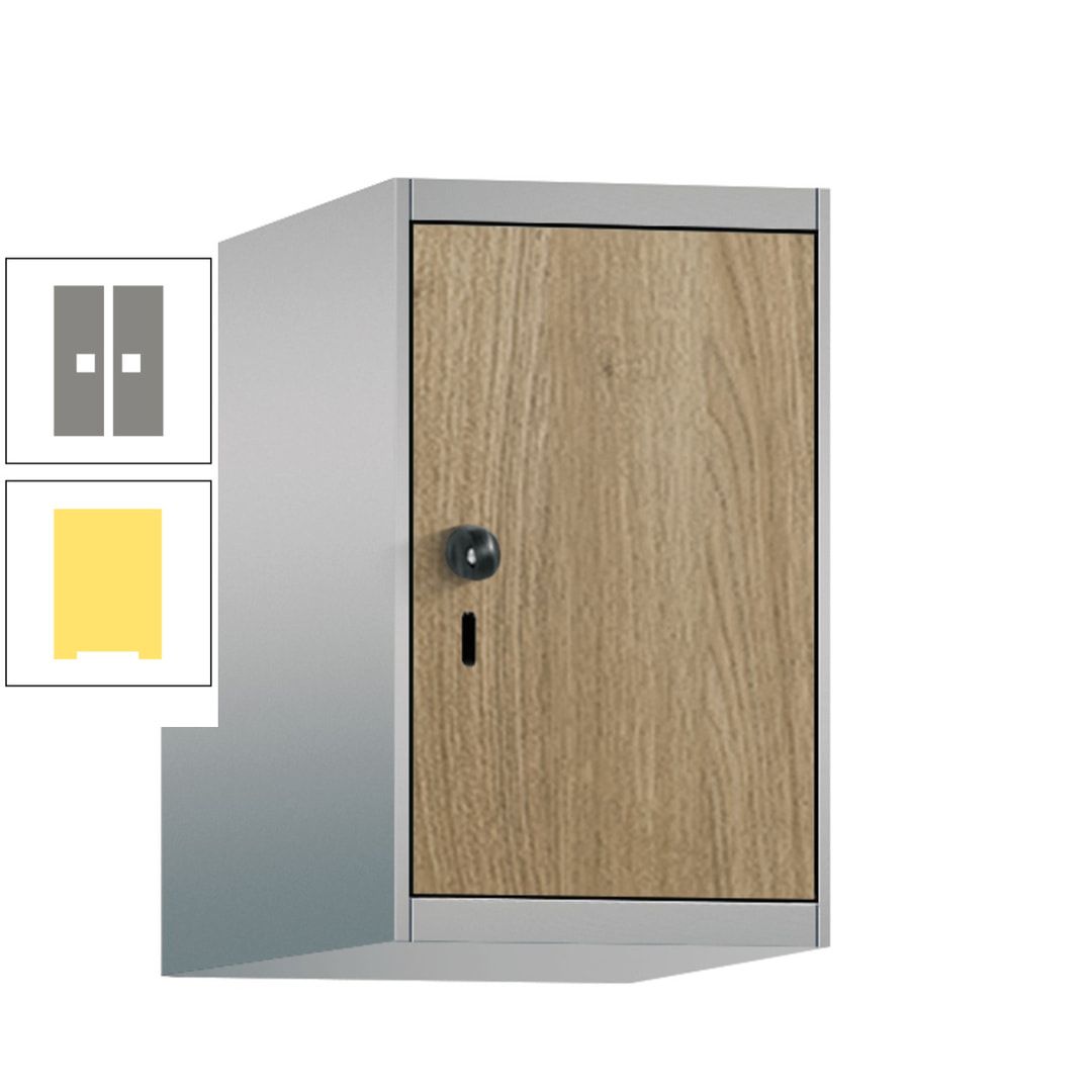 Aufsatzschrank, Schrankaufsatz, 1 Fach a 300 mm, Farbe Pastellgelb, Tür anthrazitgrau, 500 x 300 x 500 mm (HxBxT)