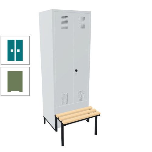Doppel-Spind, Garderobenschrank, Buche Sitzbank integriert, 2 Abteile a 400 mm, Korpus anthrazitgrau, Tür anthrazitgrau, 1.850 x 800 x 815 mm (HxBxT)