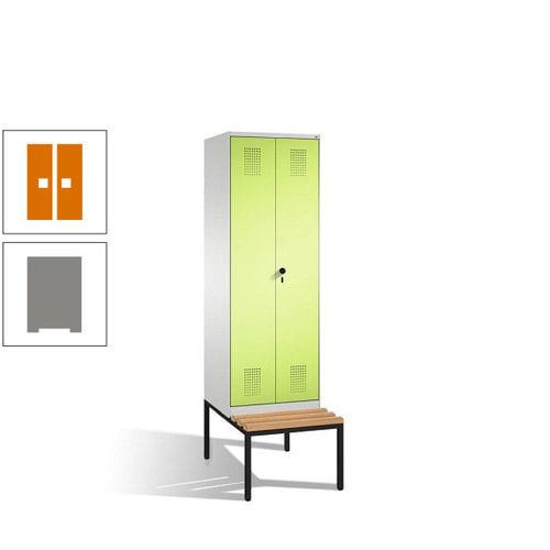 Doppel-Spind, Garderobenschrank, Buche Sitzbank untergebaut, 2 Abteile a 300 mm, Korpus anthrazitgrau, Tür anthrazitgrau, 2.090 x 600 x 815 mm (HxBxT)