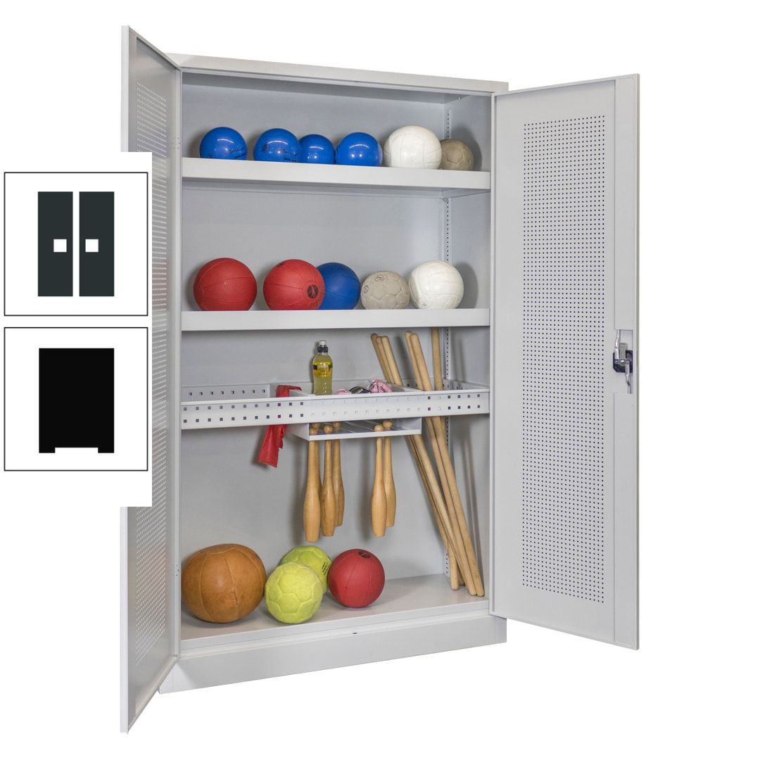 Sportschrank - Lochfeldtüren - Variante 2 - 1.950x1.200x500 mm (HxBxT) - anthrazitgrau