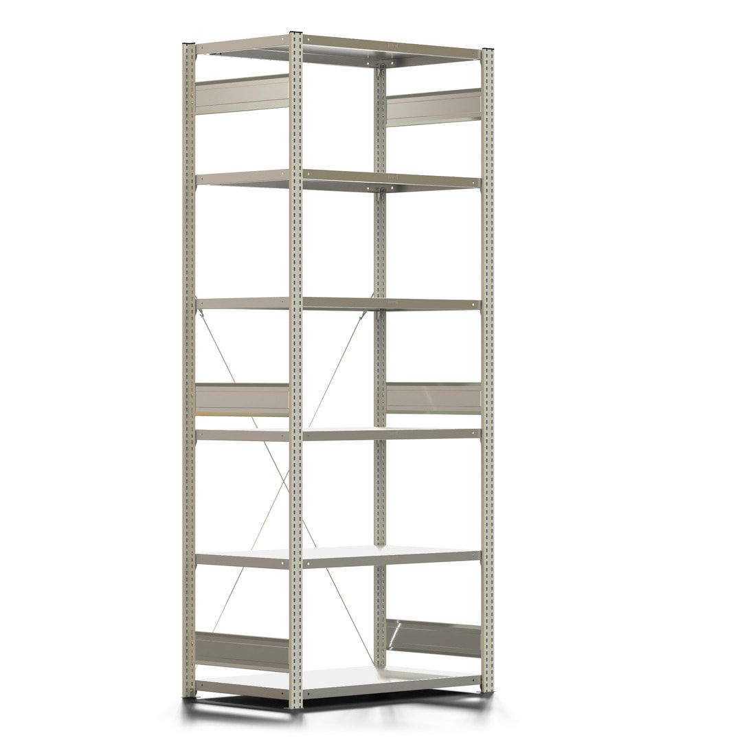 Fachbodenregal mit Tiefenriegel - 150 kg - 2.500 x 1.005 x 600 mm (HxBxT) - Anbauregal - Rahmen enzianblau - Böden verzinkt, Steckregal BERT