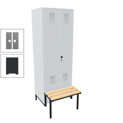 Doppel-Spind, Garderobenschrank, Buche Sitzbank integriert, 2 Abteile a 400 mm, Korpus anthrazitgrau, Tür anthrazitgrau, 1.850 x 800 x 815 mm (HxBxT)