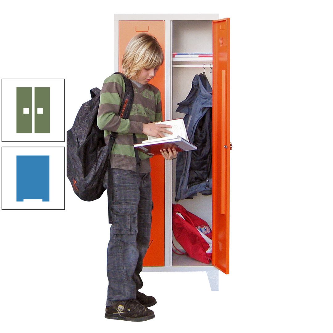 Spindschrank f. Schulen - mit Füßen - Höhe 1.600 mm - 3 Abteile a 300 mm - Drehriegel - anthrazitgrau