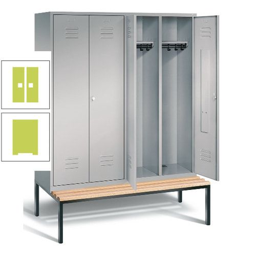 Doppel-Spindschrank, Buche Sitzbank untergebaut, 4 Abteile a 400 mm, Korpus lichtgrau, Tür anthrazitgrau, 2.090 x 1.590 x 815 mm (HxBxT)