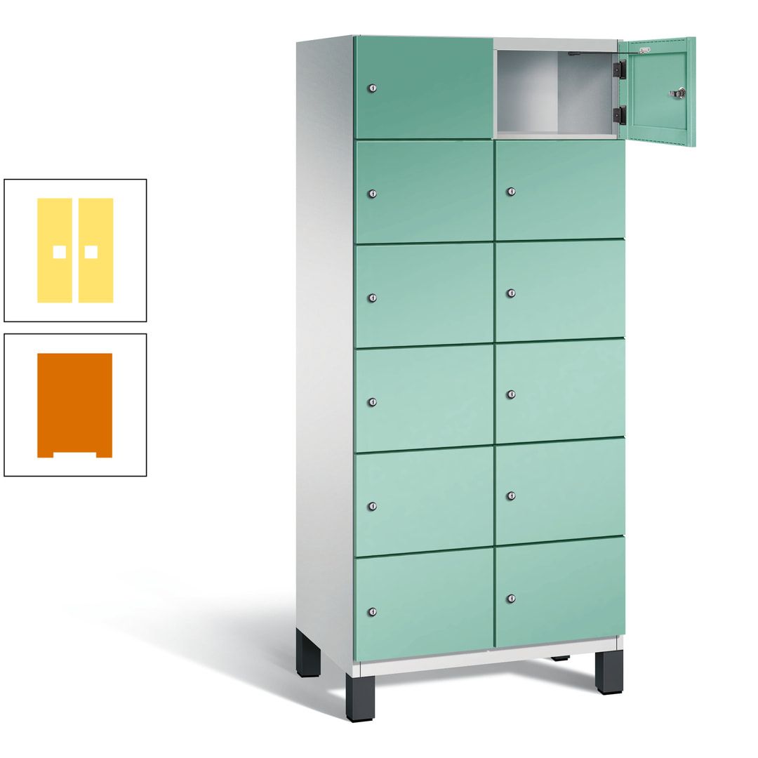 Fächerschrank, Stahlschrank, 12 Fächer, Türöffnungsbegrenzer, Füße, 1.980 x 800 x 525 mm (HxBxT), Korpus anthrazitgrau, Front anthrazitgrau