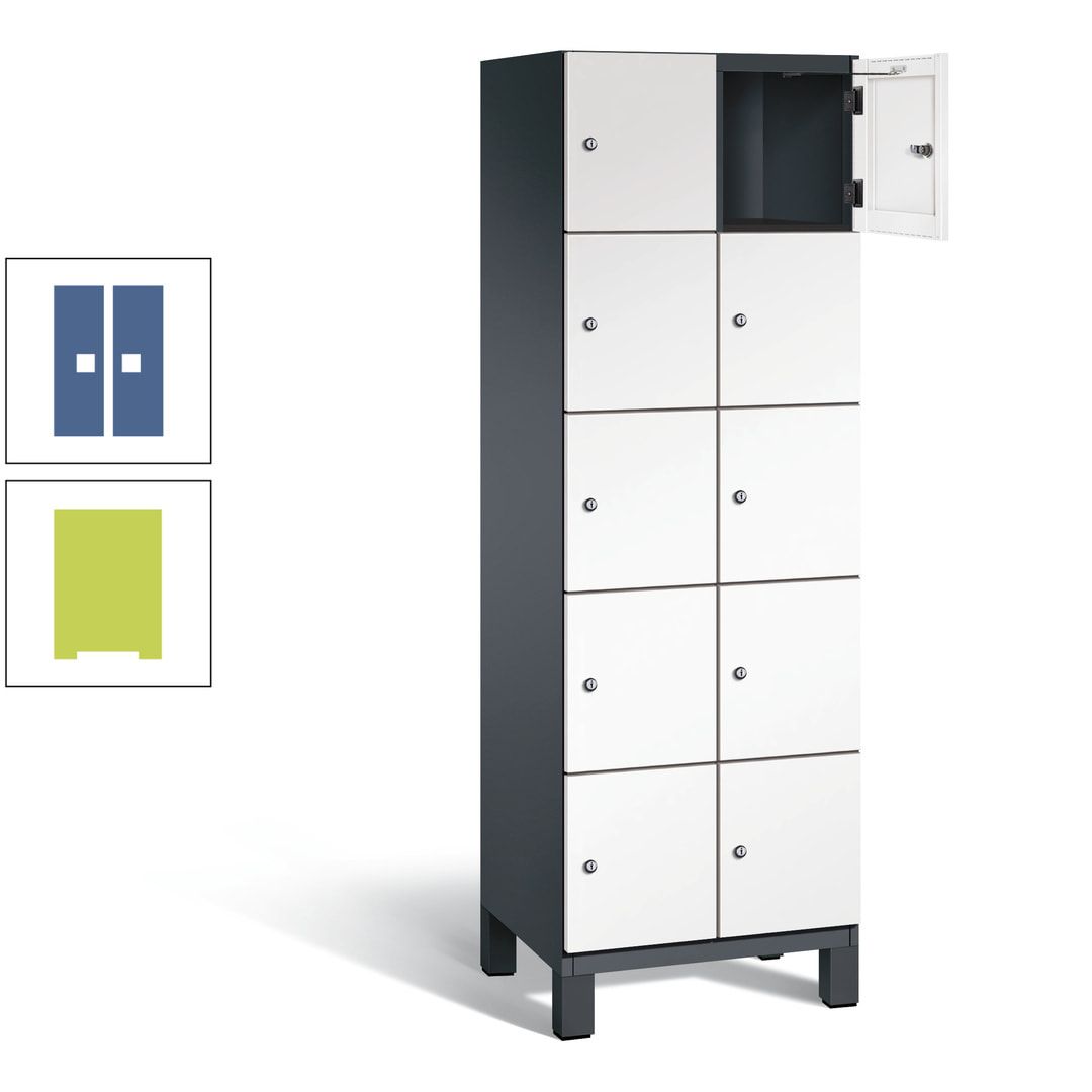 Fächerschrank, Stahlschrank, 10 Fächer, Türöffnungsbegrenzer, Füße, 1.980 x 600 x 525 mm (HxBxT), Korpus anthrazitgrau, Front anthrazitgrau