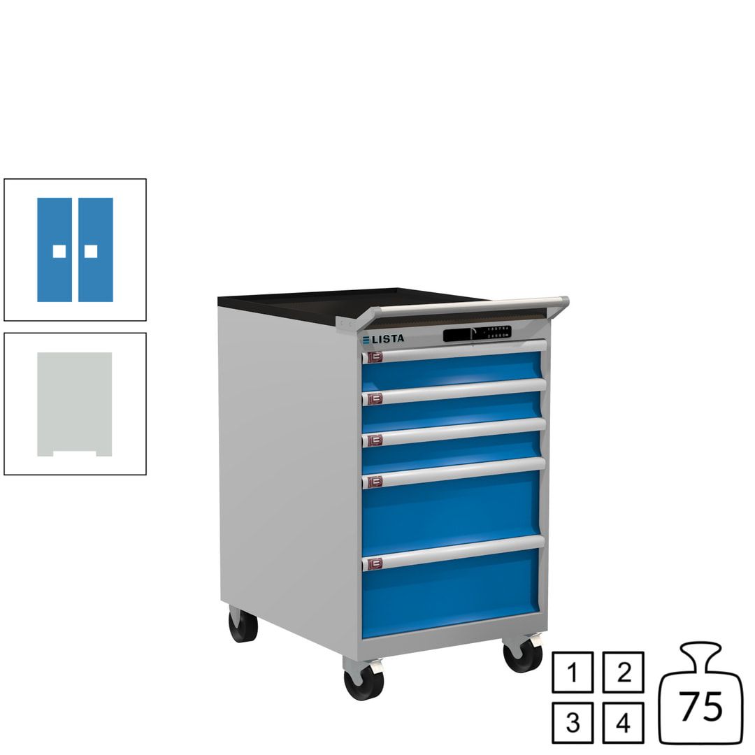Lista Schubladenschrank - 14.397.010 - 990 x 564 x 725 mm (HxBxT) - 5 Schubladen - 75 kg - Key Lock - lichtblau (RAL 5012)