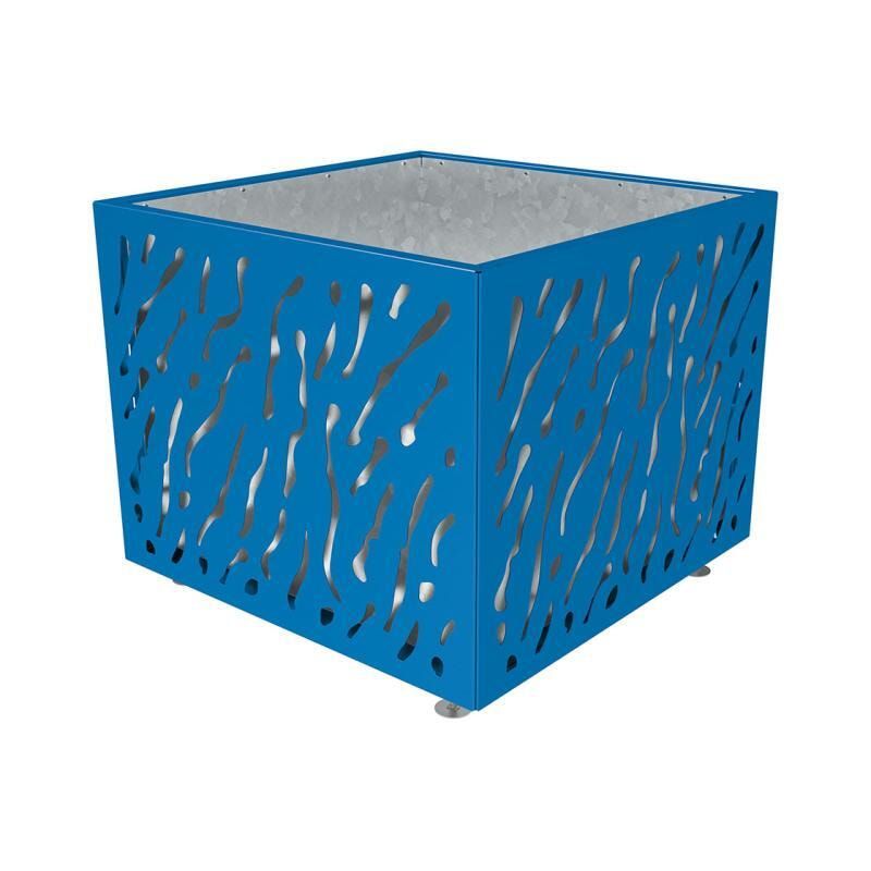 Pflanzbehälter, Stahlblech fvz, einfarbig, innen feuerverzinkt mit Verladungsgriffen, verstellbare Füße, 870 x 990 x 990 mm (HxBxT), enzianblau
