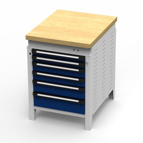 OTTOKIND Werkbank - Arbeitsplatte bündig - 850 x 605 x 750 mm (HxBxT) - 6 Schubladen - lichtgrau