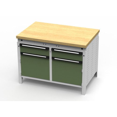 OTTOKIND Werkbank - bündige Arbeitsplatte - 850 x 1.150 x 750 mm (HxBxT) - 2 Schubladen - 2 Schränke - lichtgrau