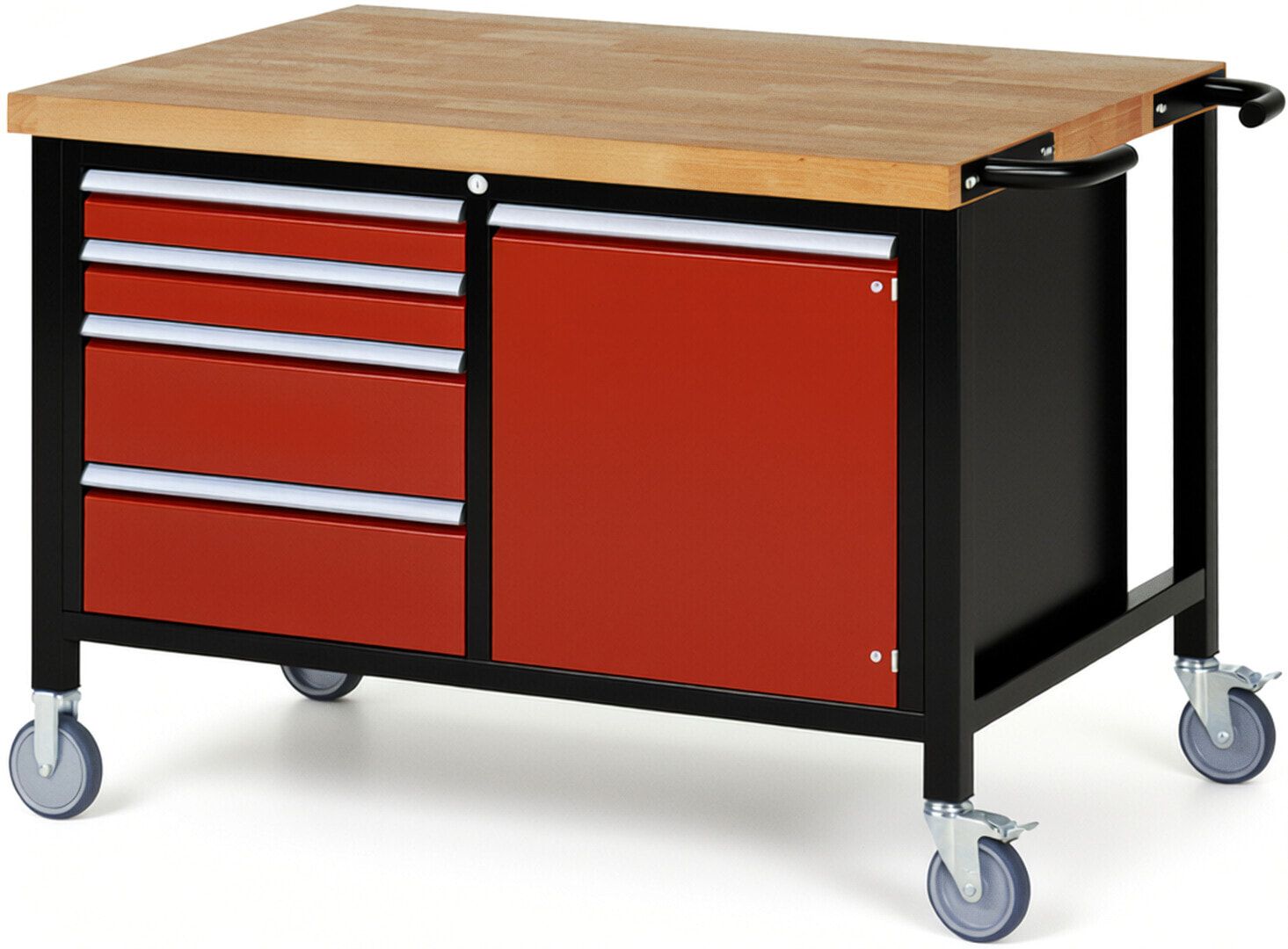 Mobile Werkbank, Schrank - 4 Schubladen - Teilauszug - 90:2/180:2 - Höhe 920-1.120 mm - 1.250 x 900 mm - 450 kg - Anthrazitgrau