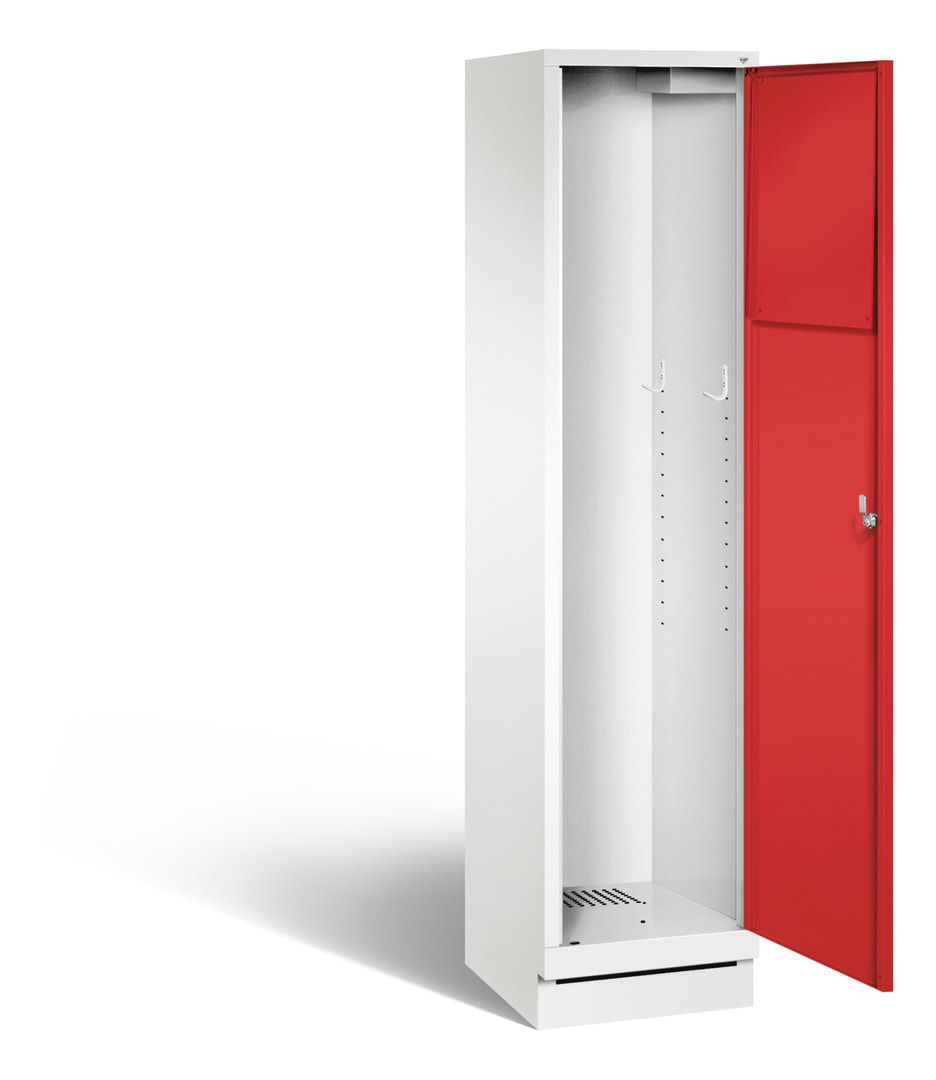 Wäschesammelschrank, Wäscheschrank, Stahlschrank, auf Sockel, Pendelklappe, Korpus Pastellgelb, Tür anthrazitgrau, 1.800 x 420 x 500 mm (HxBxT)