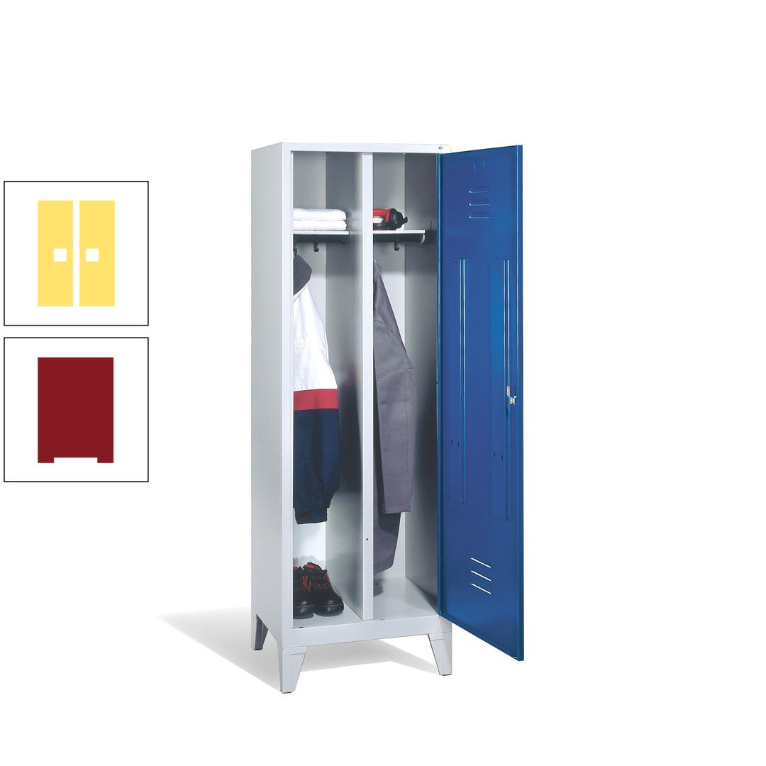 Doppel-Spind mit Großtür, Garderobenschrank mit Füßen, 2 Abteile a 300 mm, Korpus anthrazitgrau, Tür anthrazitgrau, 1.850 x 610 x 500 mm (HxBxT)