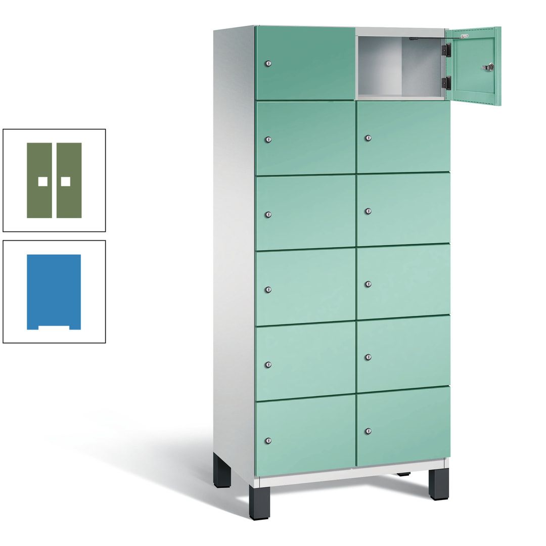 Fächerschrank, Stahlschrank, 12 Fächer, Türöffnungsbegrenzer, Füße, 1.980 x 800 x 525 mm (HxBxT), Korpus anthrazitgrau, Front anthrazitgrau