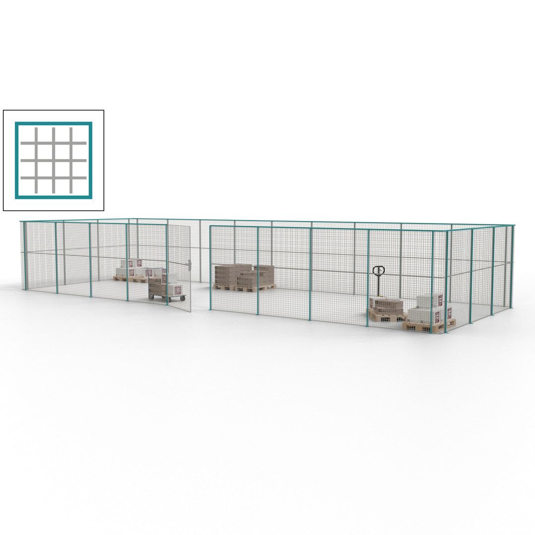 Maschinen Schutzgitter - Hallentrennwand - Sicherheitszaun - Tür - 36 m - 2.200 x 13.900 x 4.900 mm (HxBxT) - enzianblau