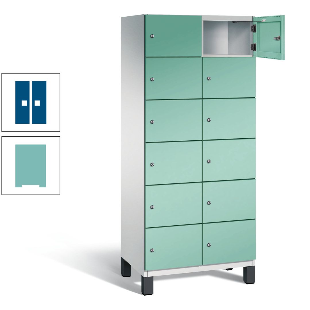 Fächerschrank, Stahlschrank, 12 Fächer, Türöffnungsbegrenzer, Füße, 1.980 x 800 x 525 mm (HxBxT), Korpus anthrazitgrau, Front anthrazitgrau