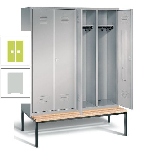 Doppel-Spindschrank, Buche Sitzbank untergebaut, 4 Abteile a 400 mm, Korpus lichtgrau, Tür anthrazitgrau, 2.090 x 1.590 x 815 mm (HxBxT)